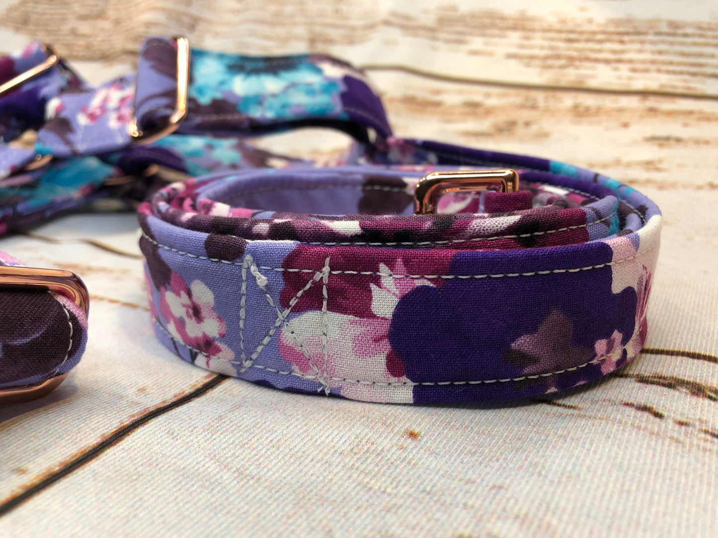 Dog harness, Harness and leash, step in harness, standard harness, dog harness set, rose gold, roses, rose gold hardware, floral, purple