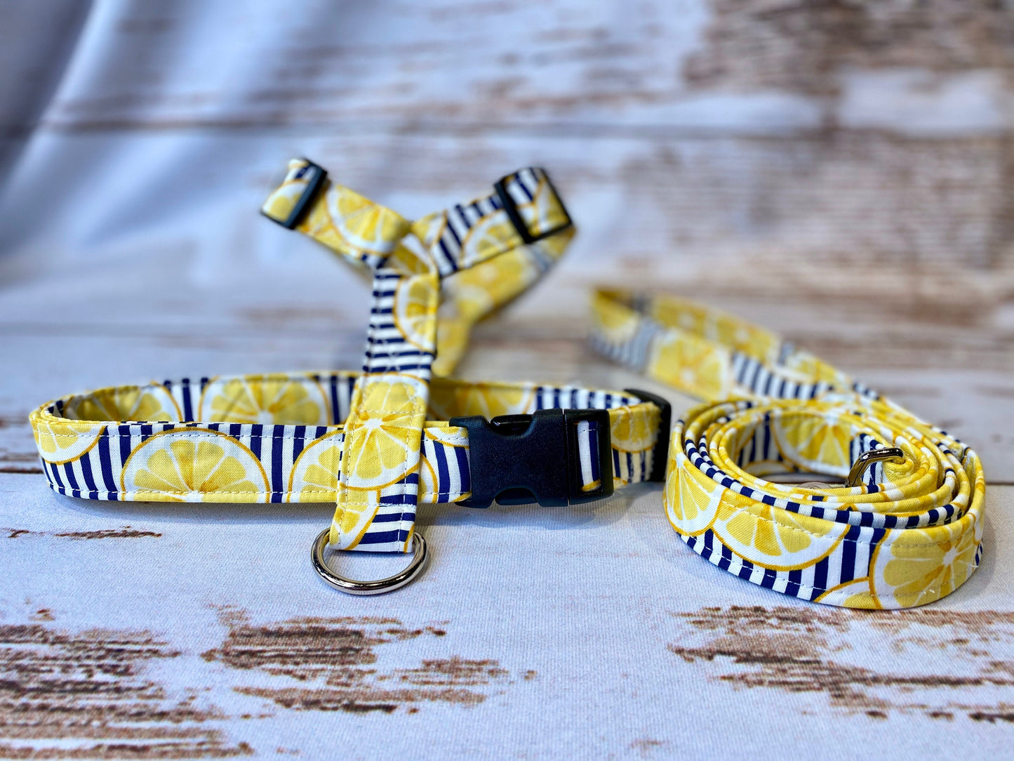 Dog Harness, harness and leash set, step in dog harness, standard dog harness, roman dog harness, striped dog harness, lemon dog harness