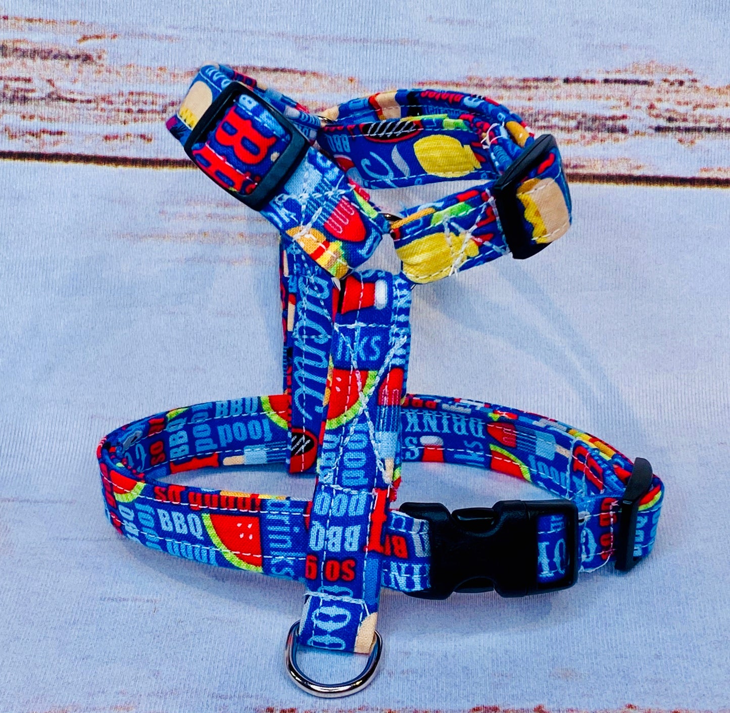 Dog harness, Harness and leash, step in harness, dog harness set, standard harness, roman dog harness, adjustable, blue dog harness, summer