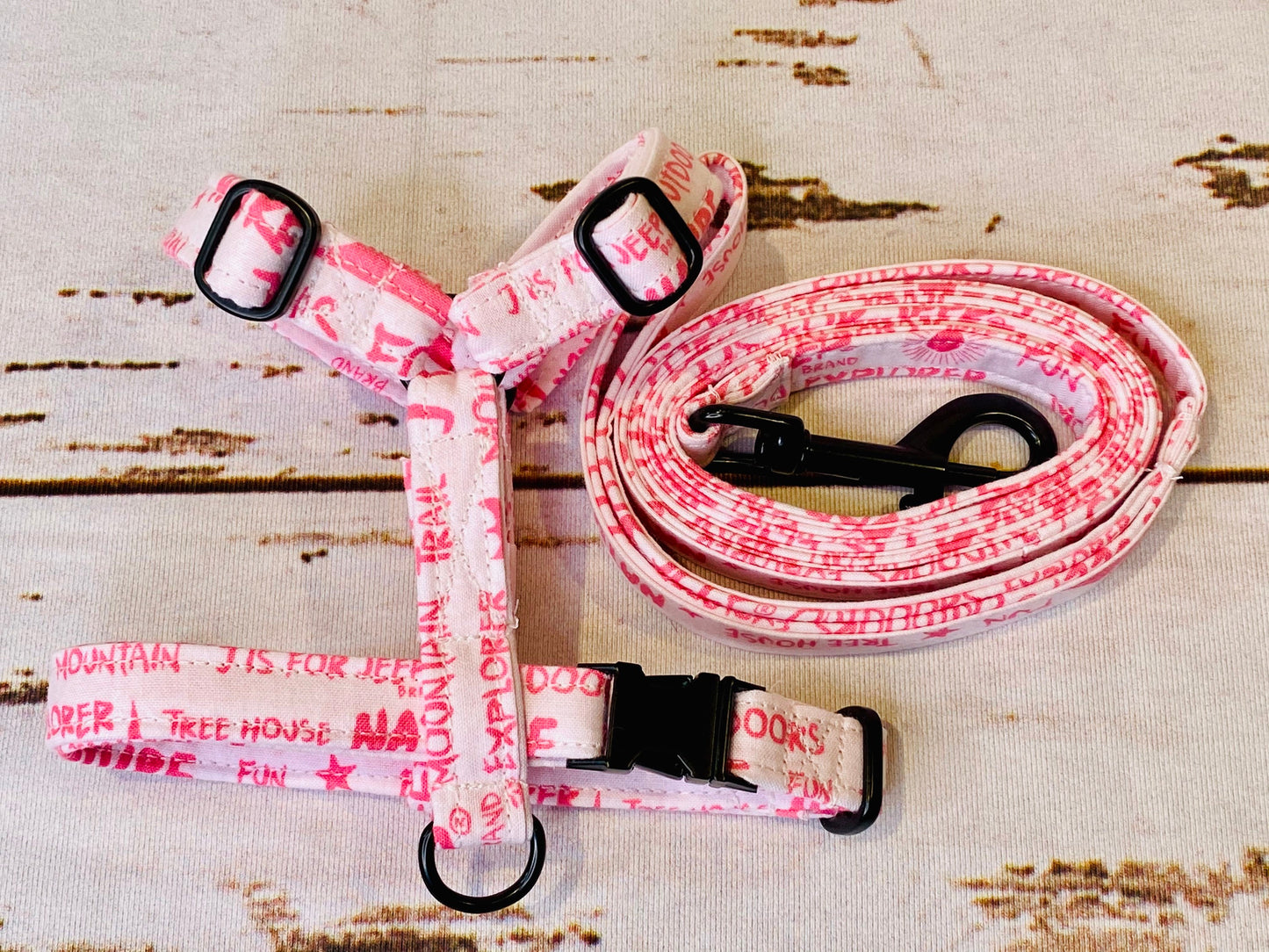 Dog harness, Harness and leash set, step in harness, standard harness, dog harness set, matte black metal, metal hardware, pink dog harness