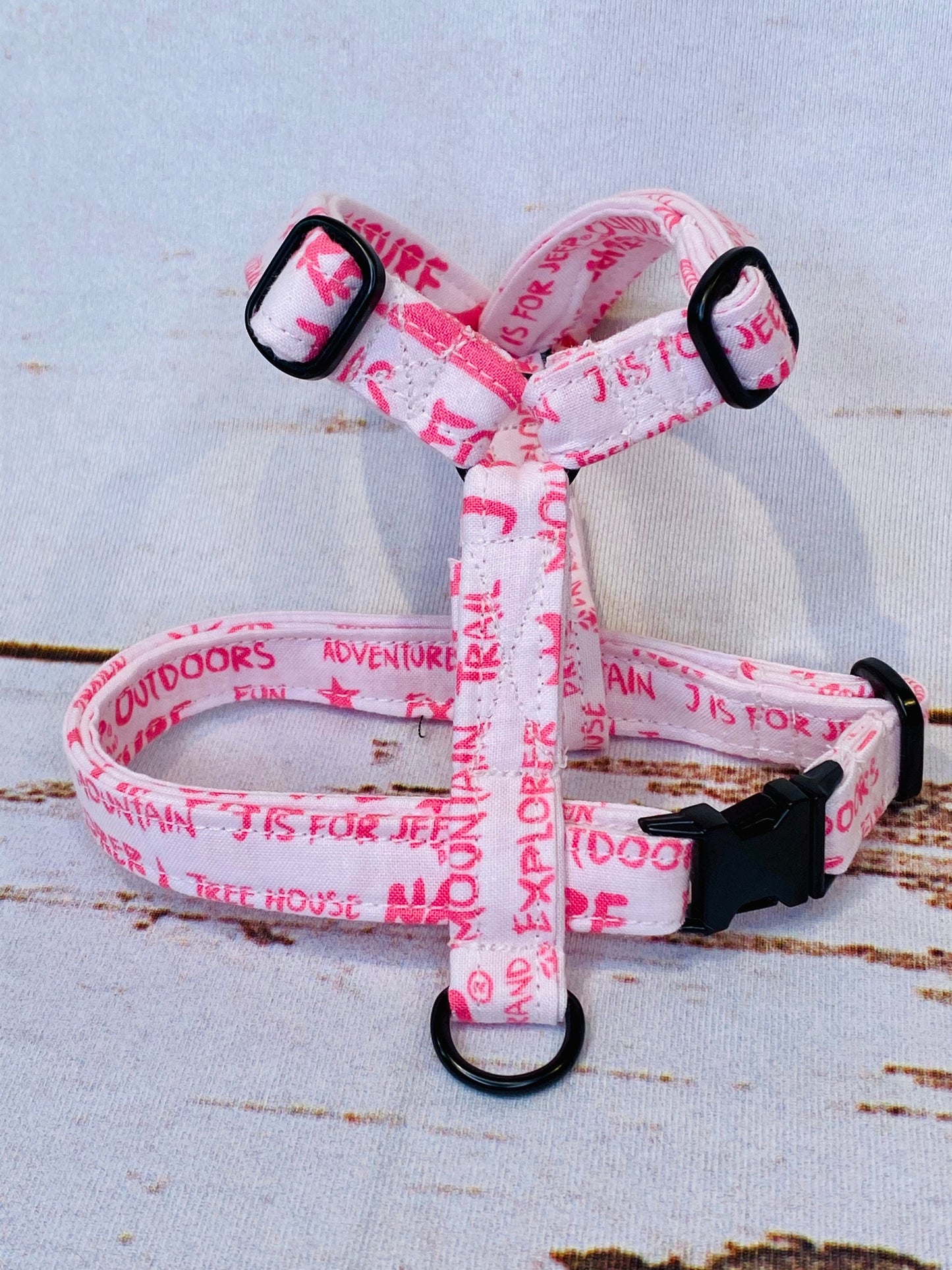 Dog harness, Harness and leash set, step in harness, standard harness, dog harness set, matte black metal, metal hardware, pink dog harness