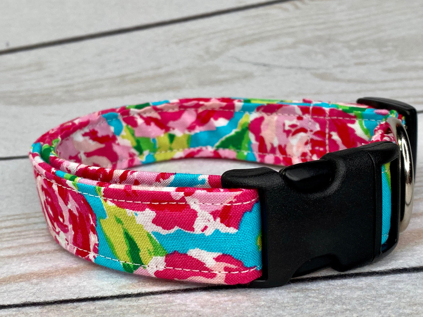 Watercolor floral dog collar, pink floral dog collar, blue, pink, bright color, adjustable collar, eco friendly, washable, dog collar girl