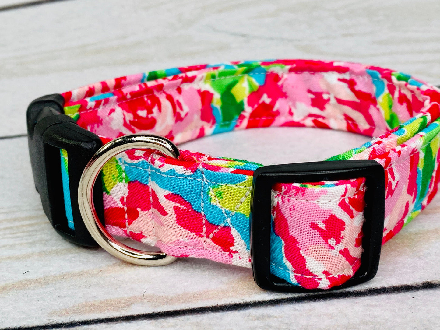 Watercolor floral dog collar, pink floral dog collar, blue, pink, bright color, adjustable collar, eco friendly, washable, dog collar girl