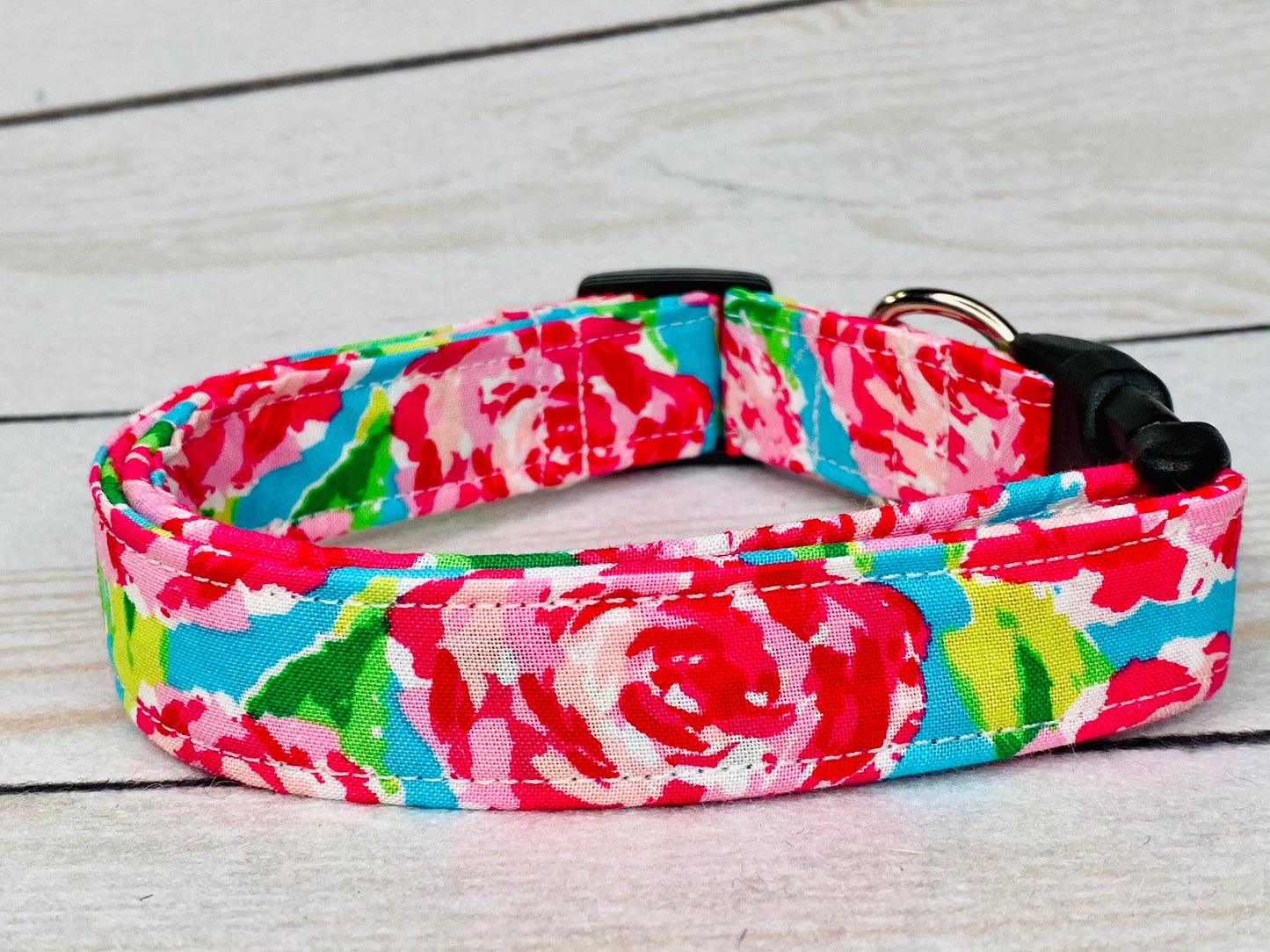 Watercolor floral dog collar, pink floral dog collar, blue, pink, bright color, adjustable collar, eco friendly, washable, dog collar girl