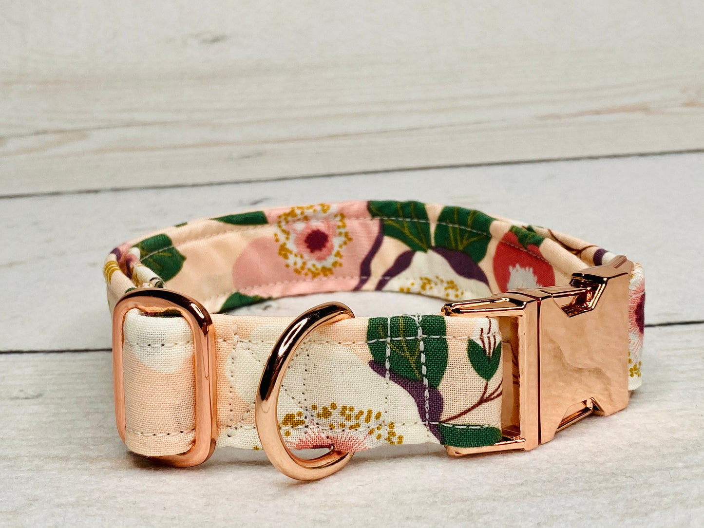 Dog Collar, adjustable collar, metal buckle, floral dog collar, rose gold hardware, buckle dog collar, blush pink, rose gold