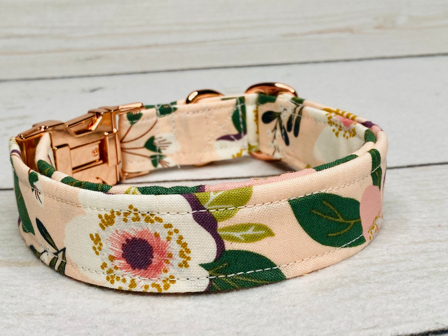 Dog Collar, adjustable collar, metal buckle, floral dog collar, rose gold hardware, buckle dog collar, blush pink, rose gold