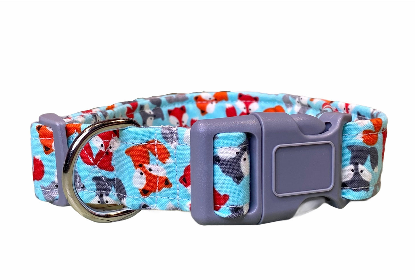 Dog Collar, girl dog collar, boy dog collar, fox dog collar, adjustable collar, fabric dog collar, fox, foxes, tiny foxes, orange, gray