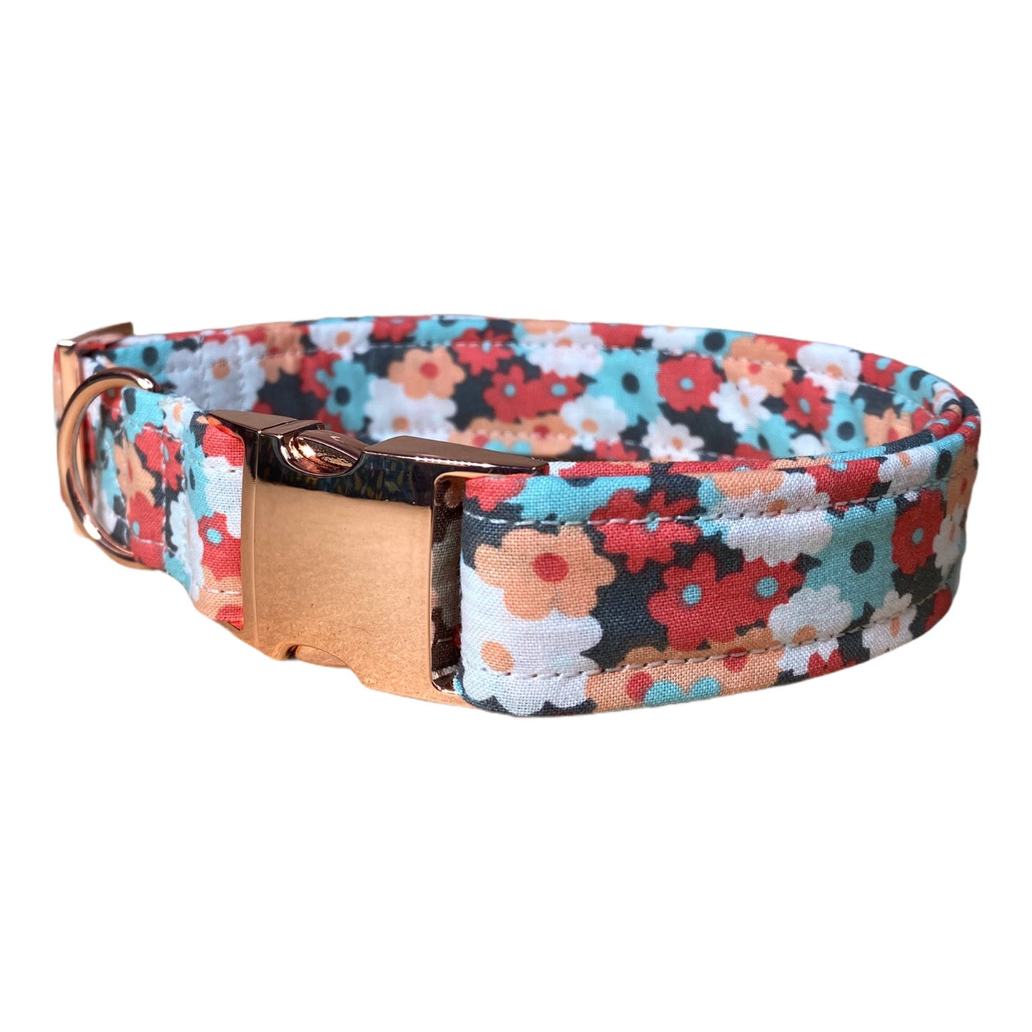 Dog Collar, adjustable collar, metal buckle, mint floral, floral dog collar, rose gold hardware, buckle dog collar, mint green, rose gold