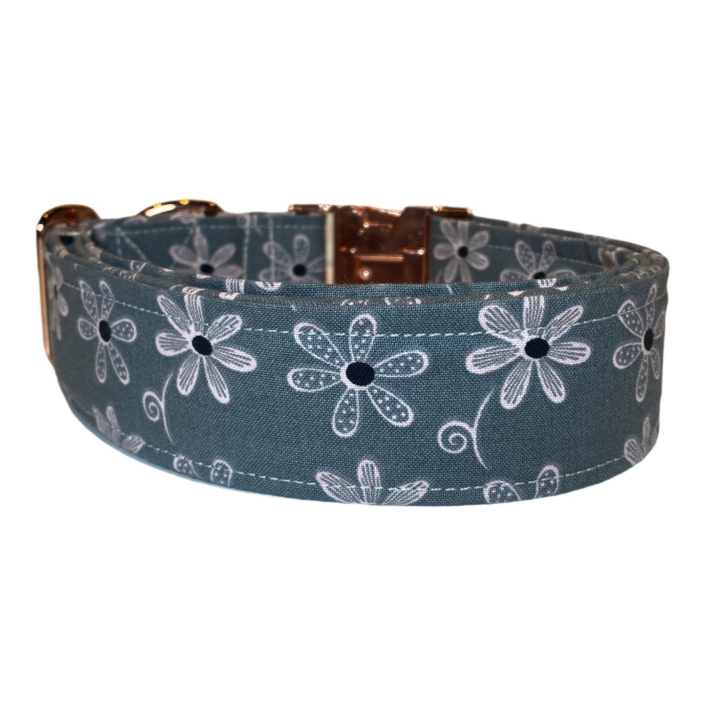 Gray floral dog collar, rose gold hardware, rose gold dog collar, side release dog collar, adjustable dog collar, washable dog collar, gray