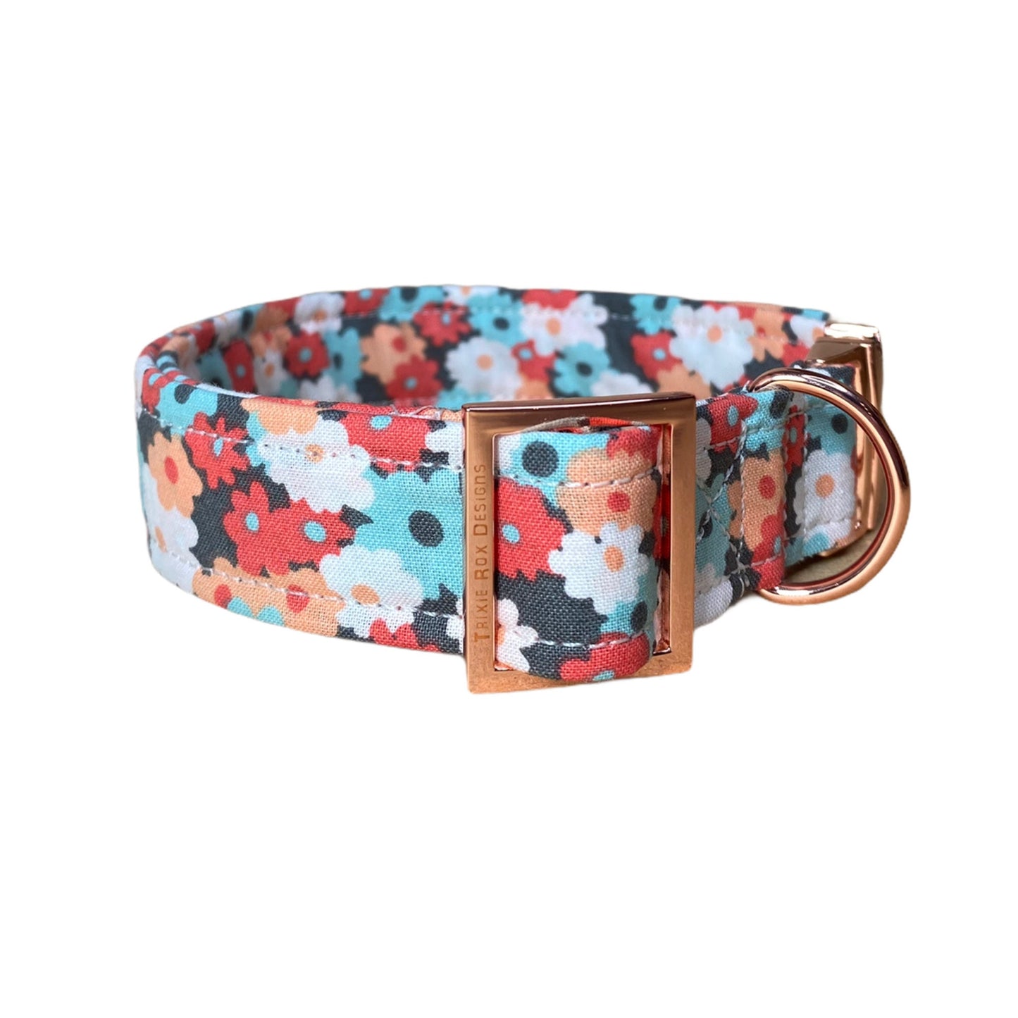 Dog Collar, adjustable collar, metal buckle, mint floral, floral dog collar, rose gold hardware, buckle dog collar, mint green, rose gold