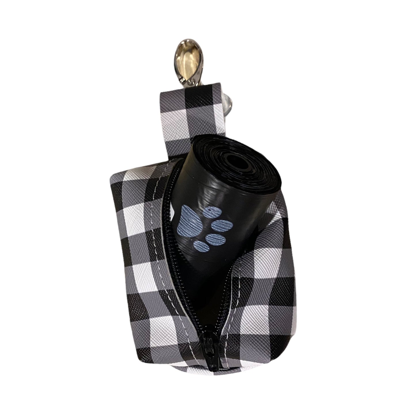 Buffalo check Dog poop bag holder, dog waste bag holder, faux leather poop bag dispenser, dog waste bag dispenser, vegan leather poop bag