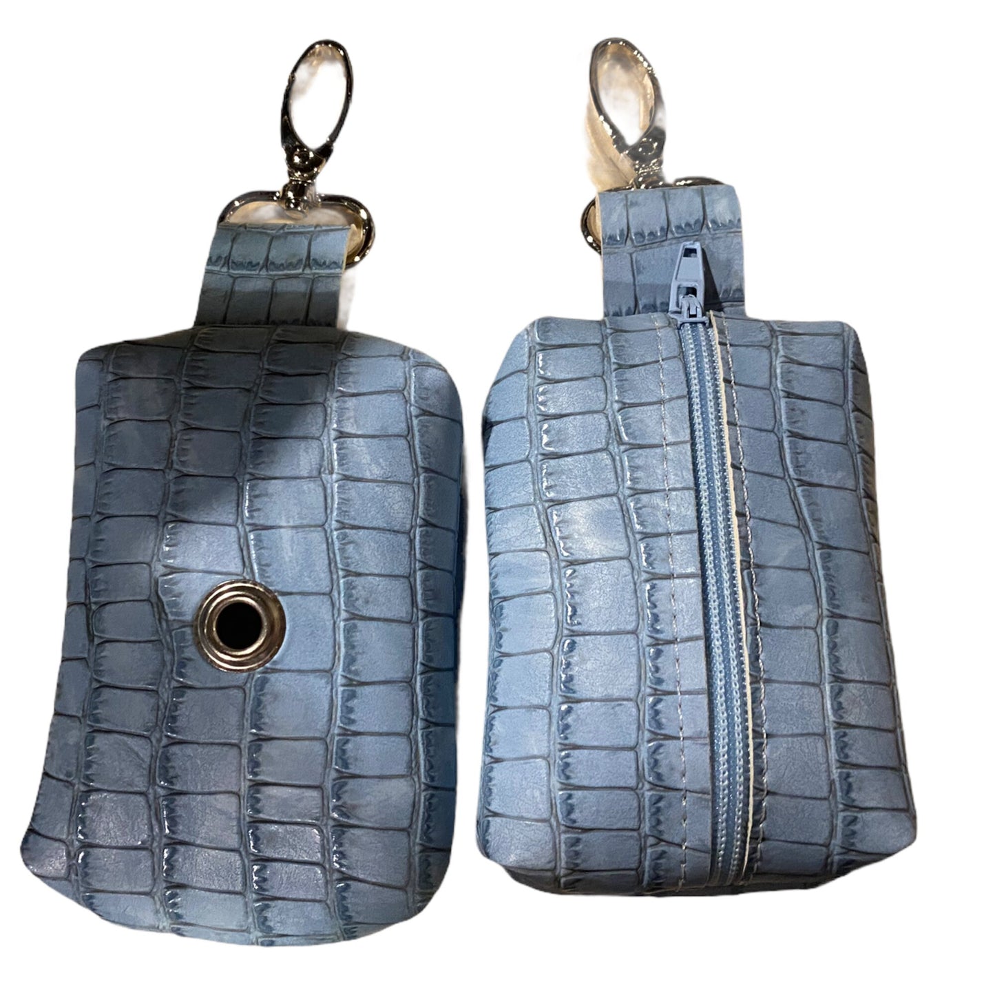 Blue Textured Dog poop bag holder, dog waste bag holder, faux leather poop bag dispenser, dog waste bag dispenser, vegan leather poop bag