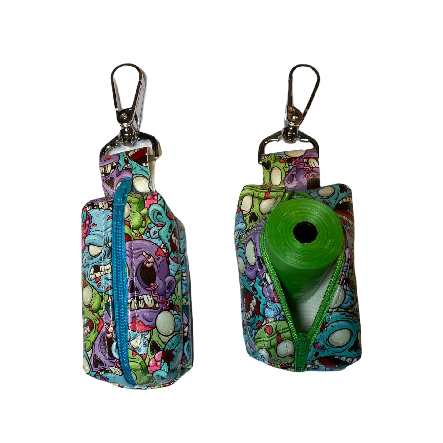 Zombie Dog poop bag holder, dog waste bag holder, faux leather poop bag dispenser, dog waste bag dispenser, vegan leather poop bag, Zombie