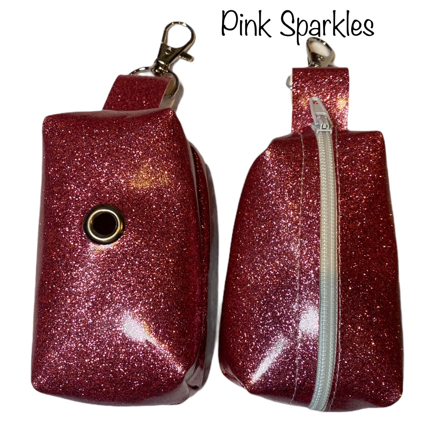 Pink Sparkle Dog poop bag holder, dog waste bag holder, faux leather poop bag dispenser, dog waste bag dispenser, vegan leather poop bag