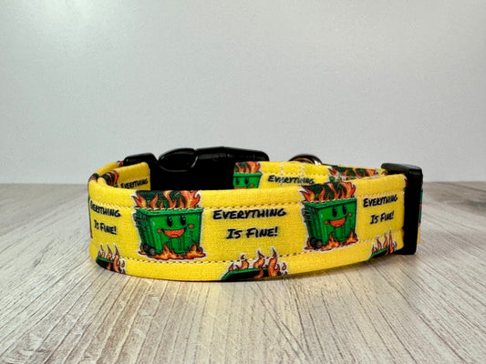 Dumpster Fire dog collar, handmade side release adjustable dog collar.