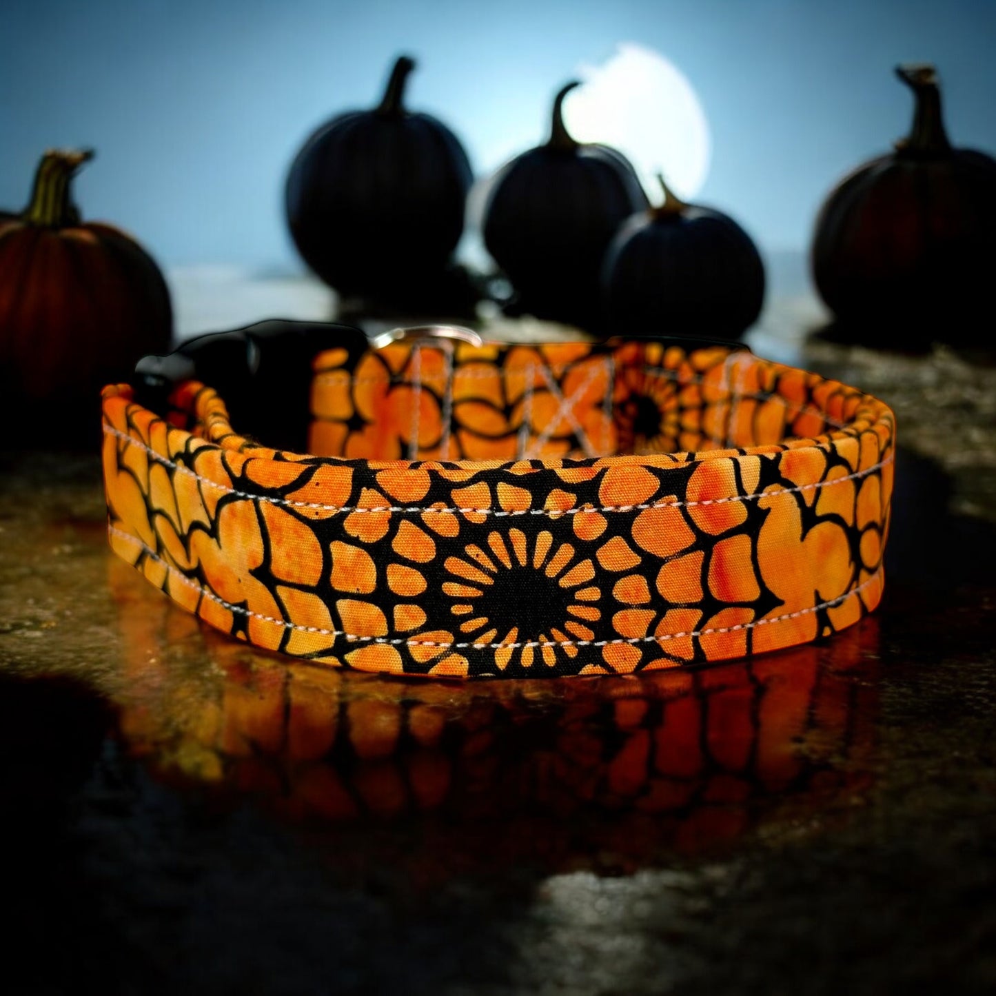 Halloween Spiderweb Dog collar, handmade side release dog collar