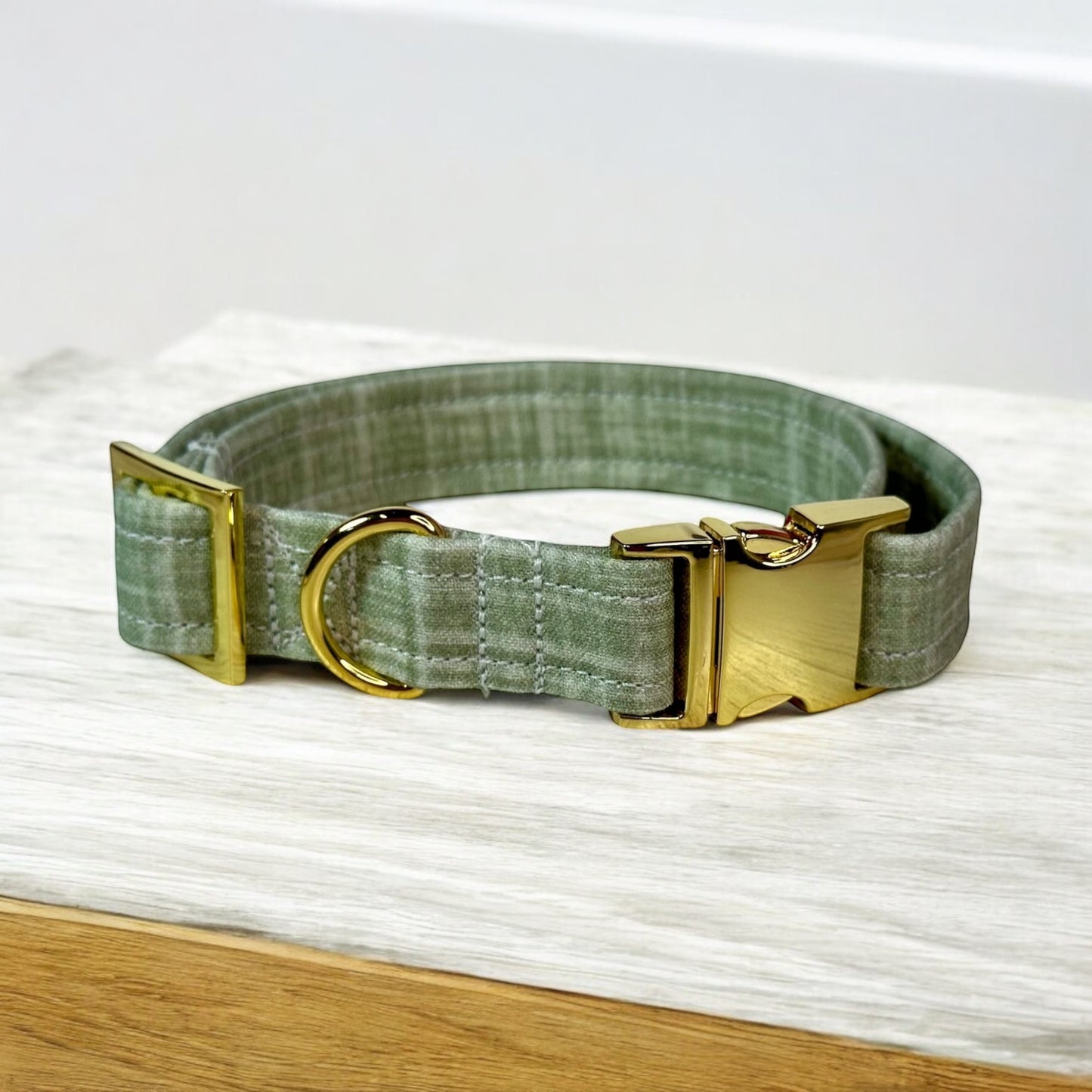 Personalized Engraved Sage Green Dog collar - Metal Side release dog collar