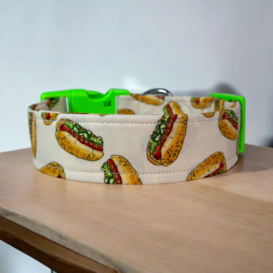 Hot Dog dog collar,  food collar, handmade side release dog collar