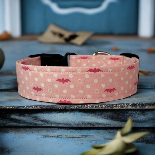 Pink Bats Dog collar, handmade side release dog collar