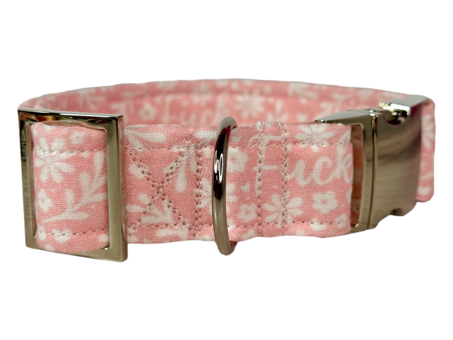 Pink Floral “Fuck” dog collar - Personalized Engraved Dog collar - Metal Side release dog collar