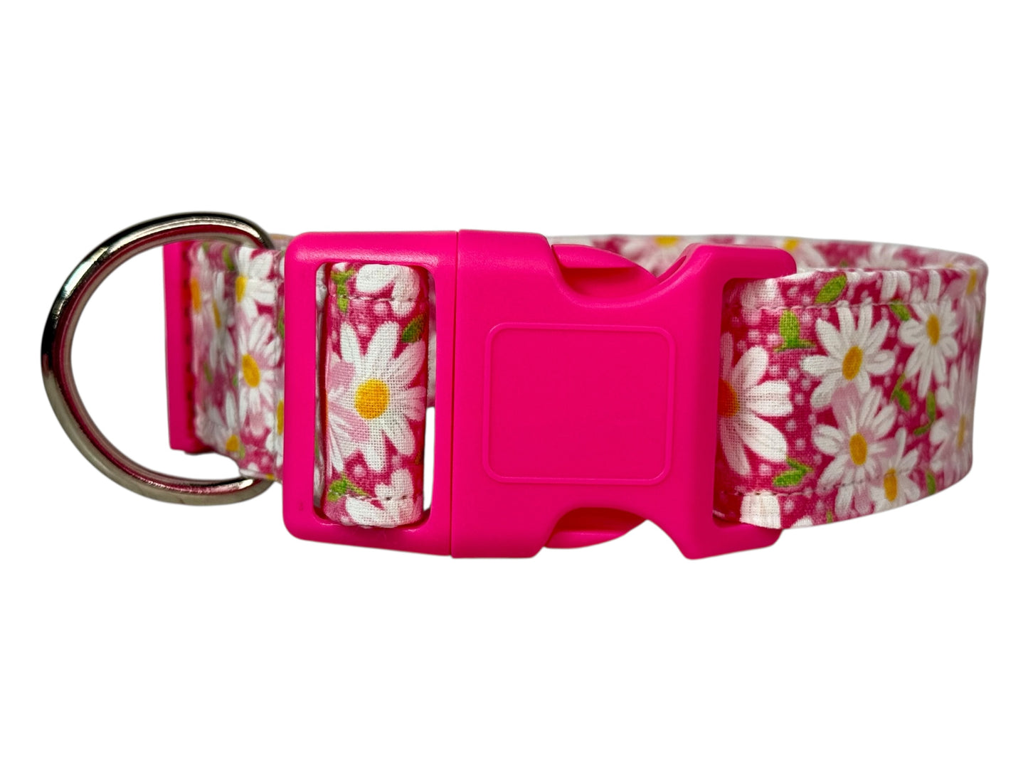 Pink Daisy Floral Handmade dog collar,  Handmade Pet Collar with Heavy-Duty Webbing & Stainless Steel Hardware
