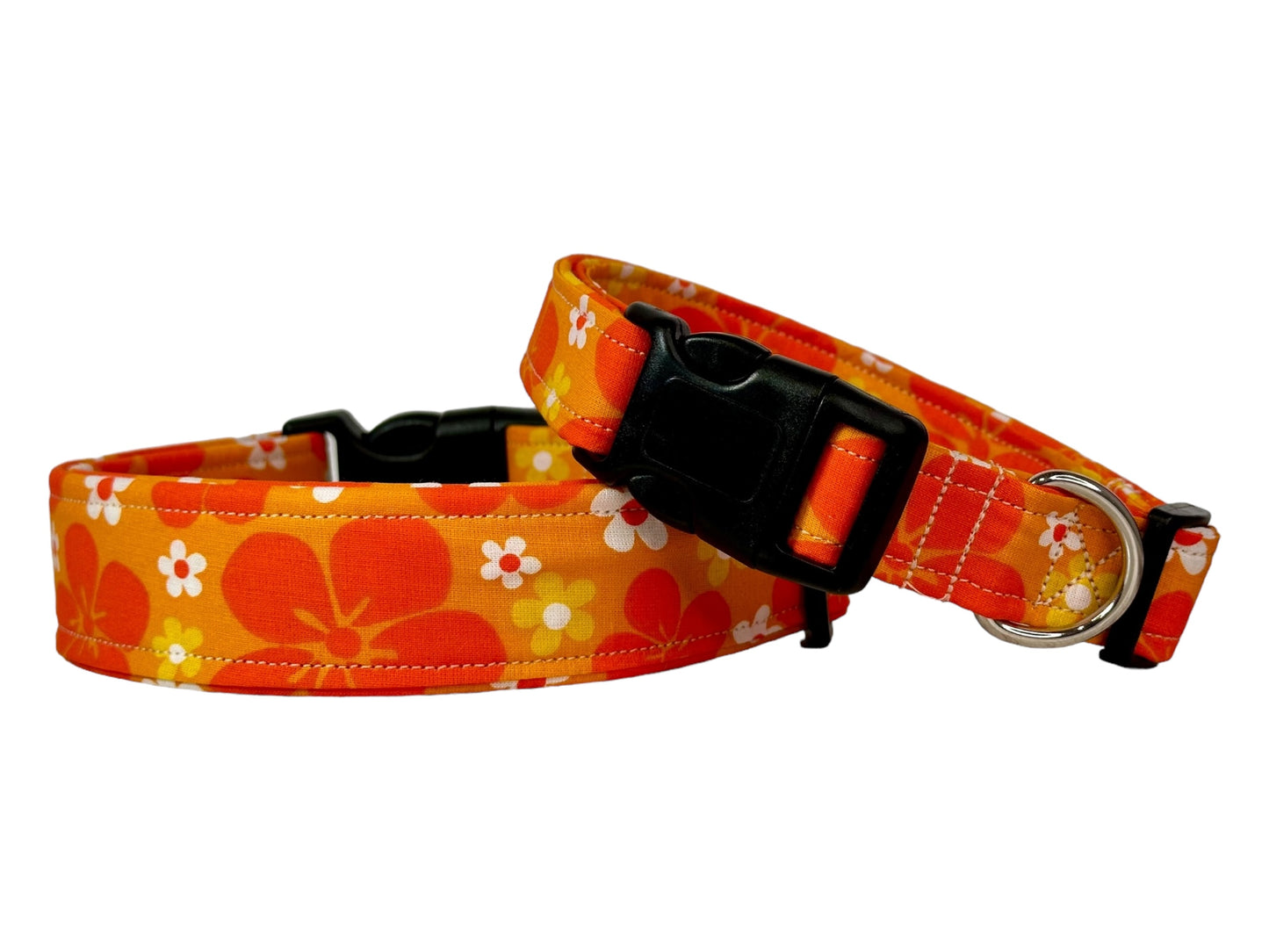 Orange tropical flower dog collar, handmade side release adjustable dog collar