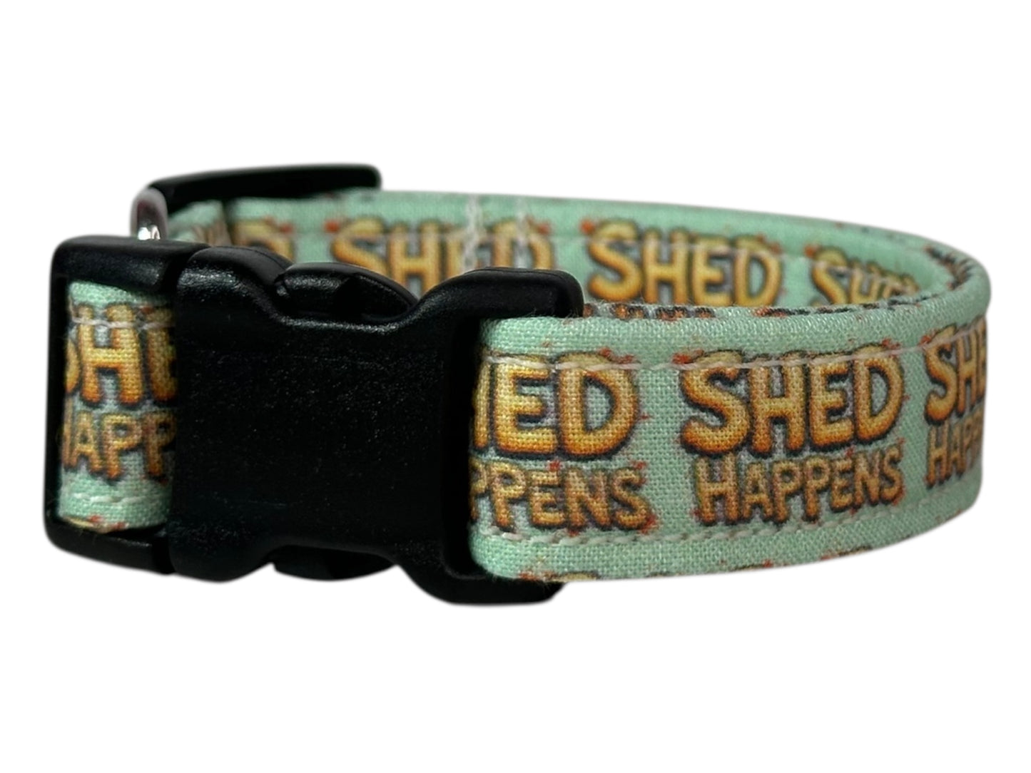 Shed Happens Dog Collar – Funny Handmade Pet Collar with Heavy-Duty Webbing & Stainless Steel Hardware