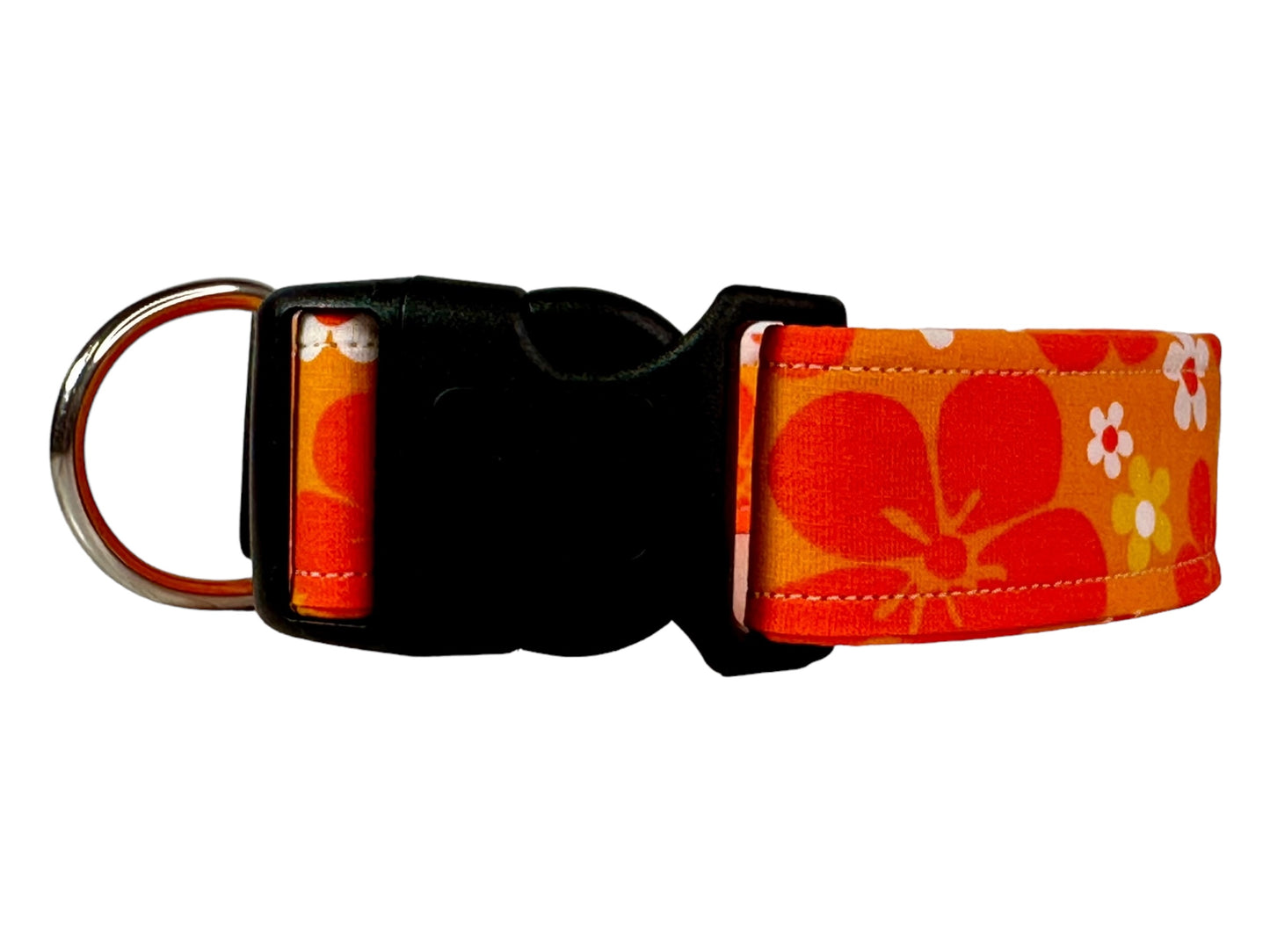 Orange tropical flower dog collar, handmade side release adjustable dog collar