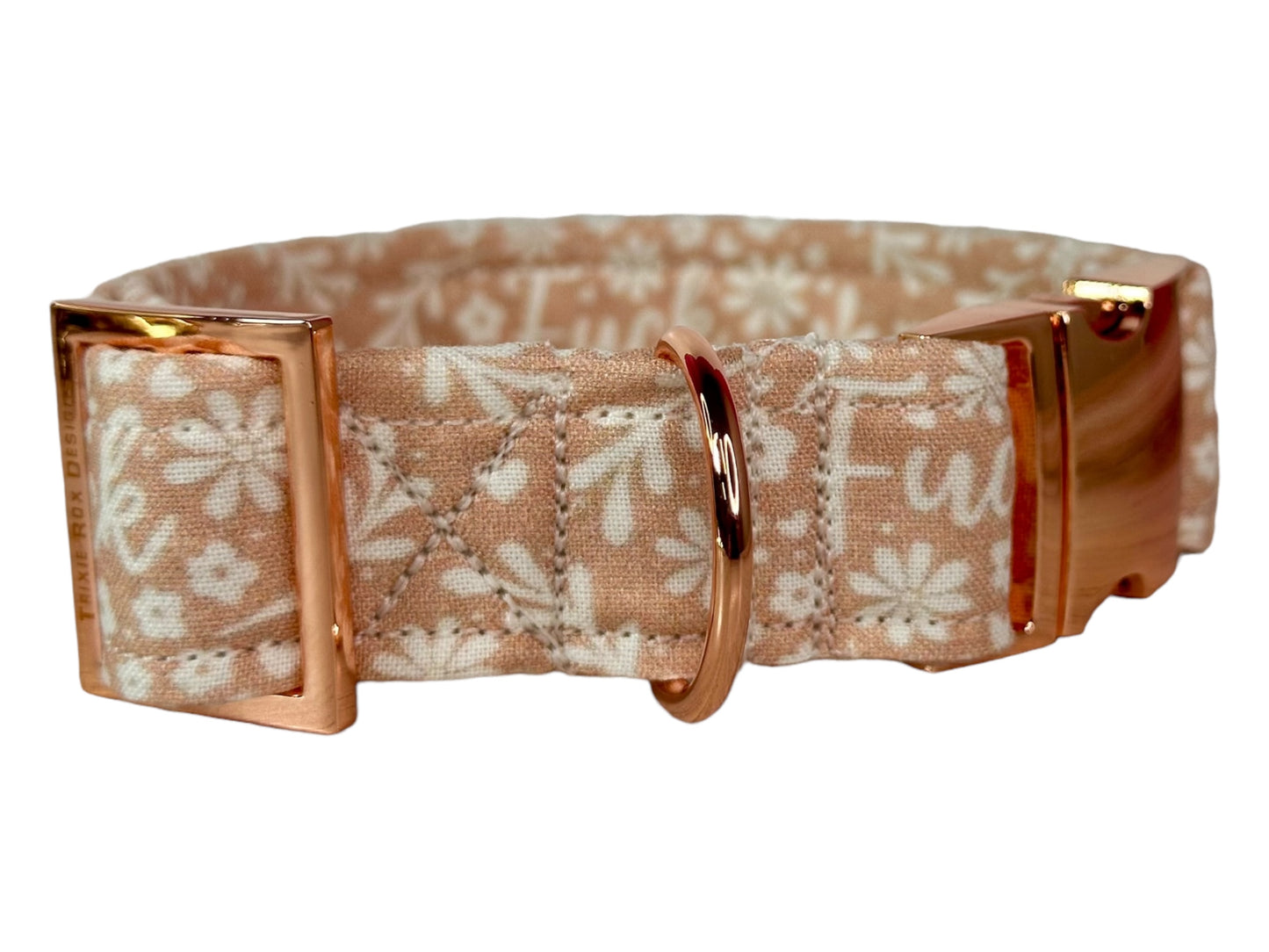 Beige Floral “Fuck” dog collar - Personalized Engraved Dog collar - Metal Side release dog collar