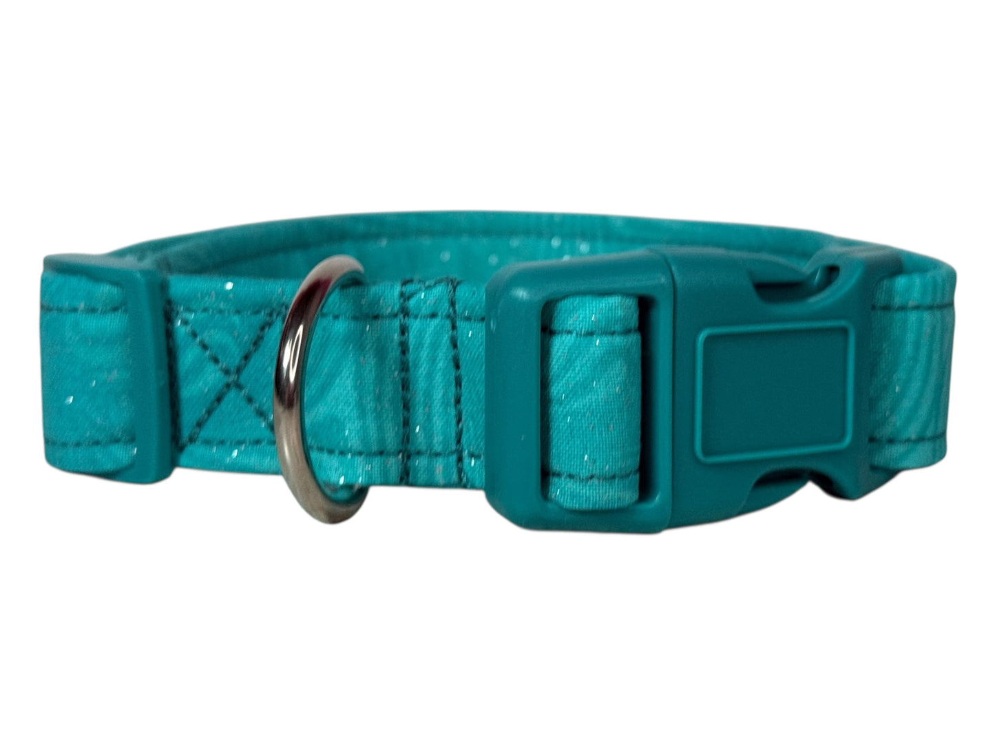 Teal Sparkle Handmade dog collar,  Handmade Pet Collar with Heavy-Duty Webbing & Stainless Steel Hardware