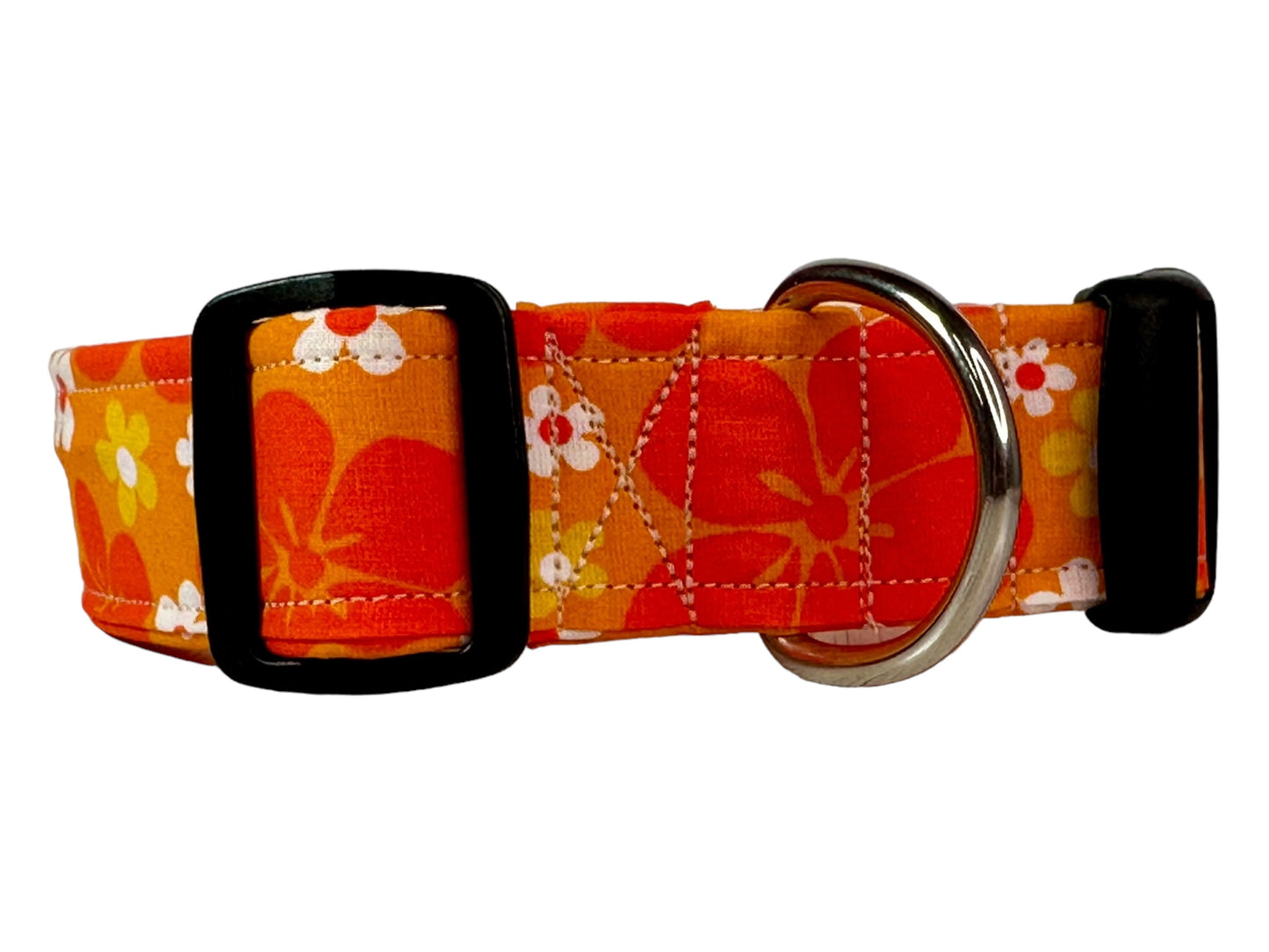 Orange tropical flower dog collar, handmade side release adjustable dog collar