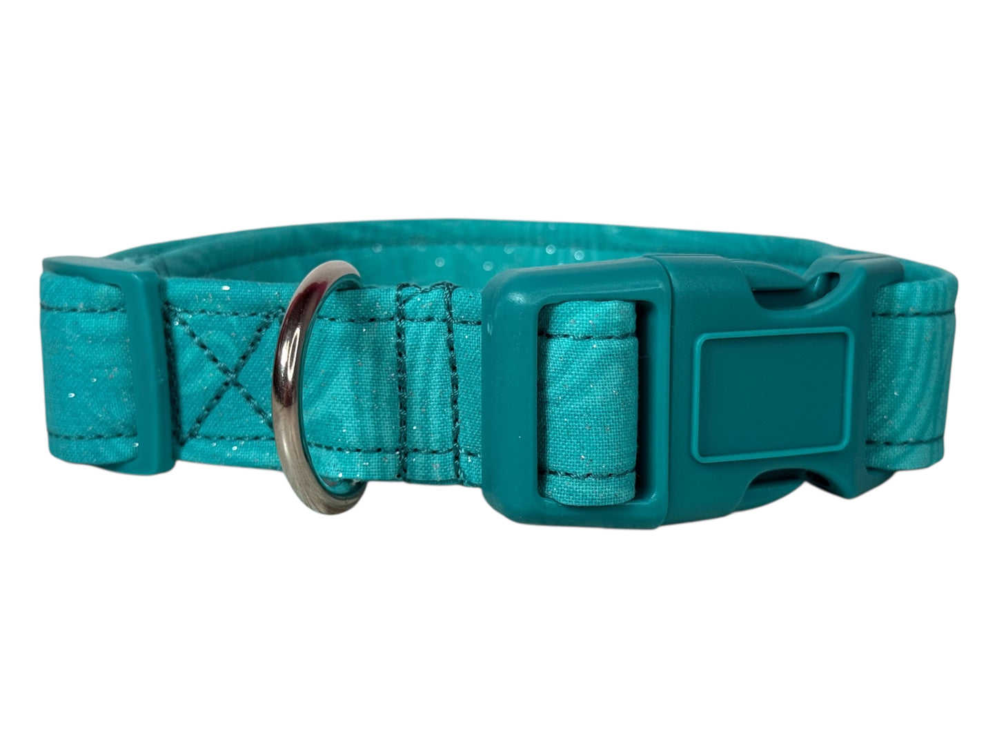 Teal Sparkle Handmade dog collar,  Handmade Pet Collar with Heavy-Duty Webbing & Stainless Steel Hardware