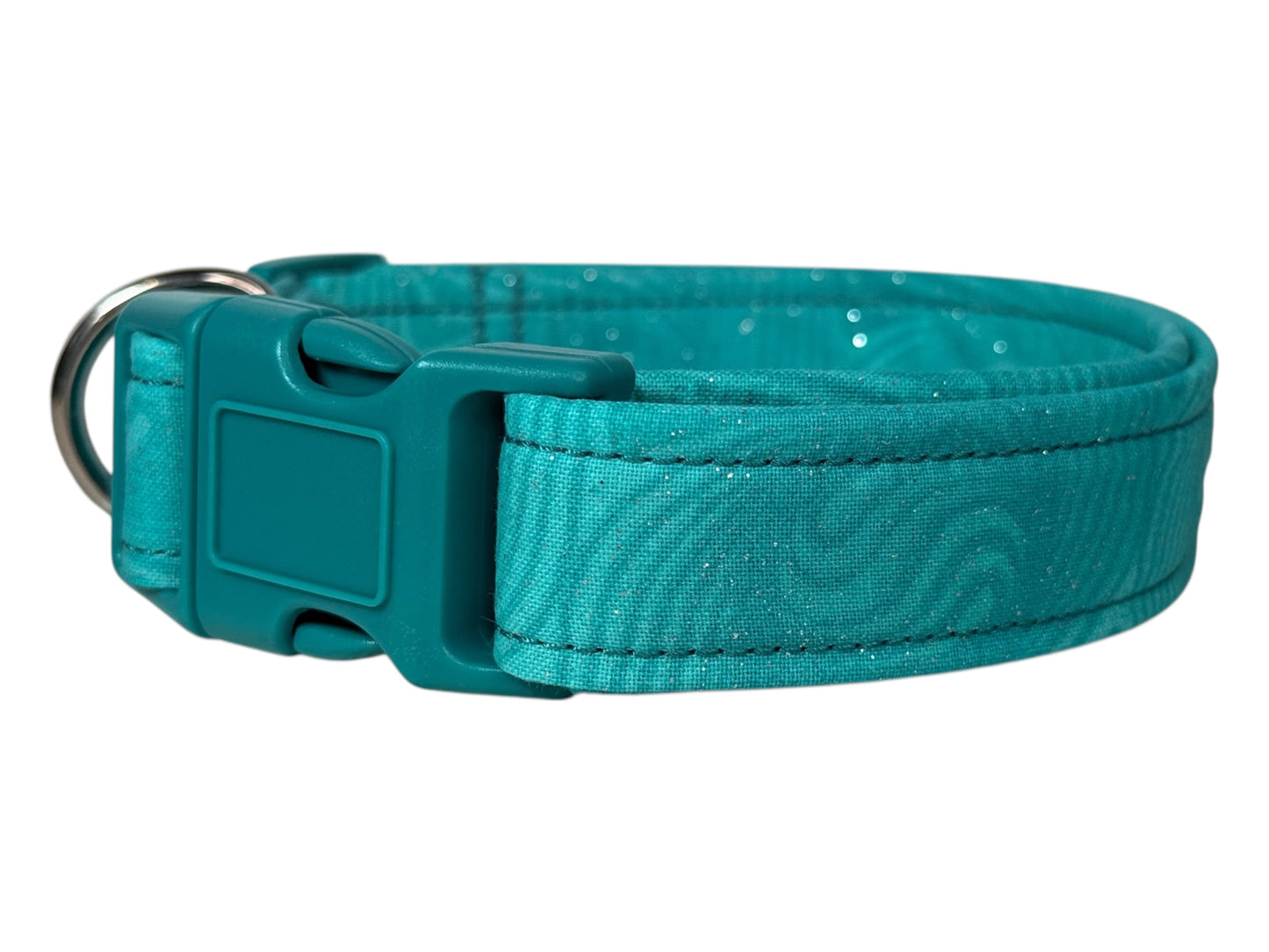 Teal Sparkle Handmade dog collar,  Handmade Pet Collar with Heavy-Duty Webbing & Stainless Steel Hardware