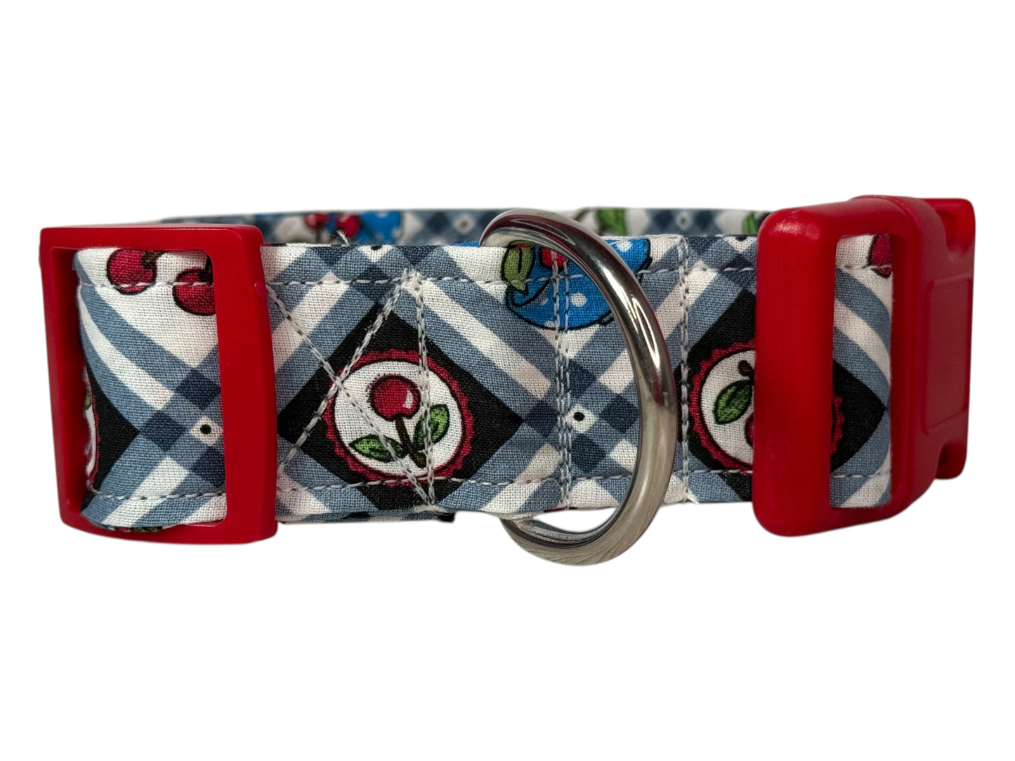 Country Cherry Food Handmade dog collar,  Handmade Pet Collar with Heavy-Duty Webbing & Stainless Steel Hardware