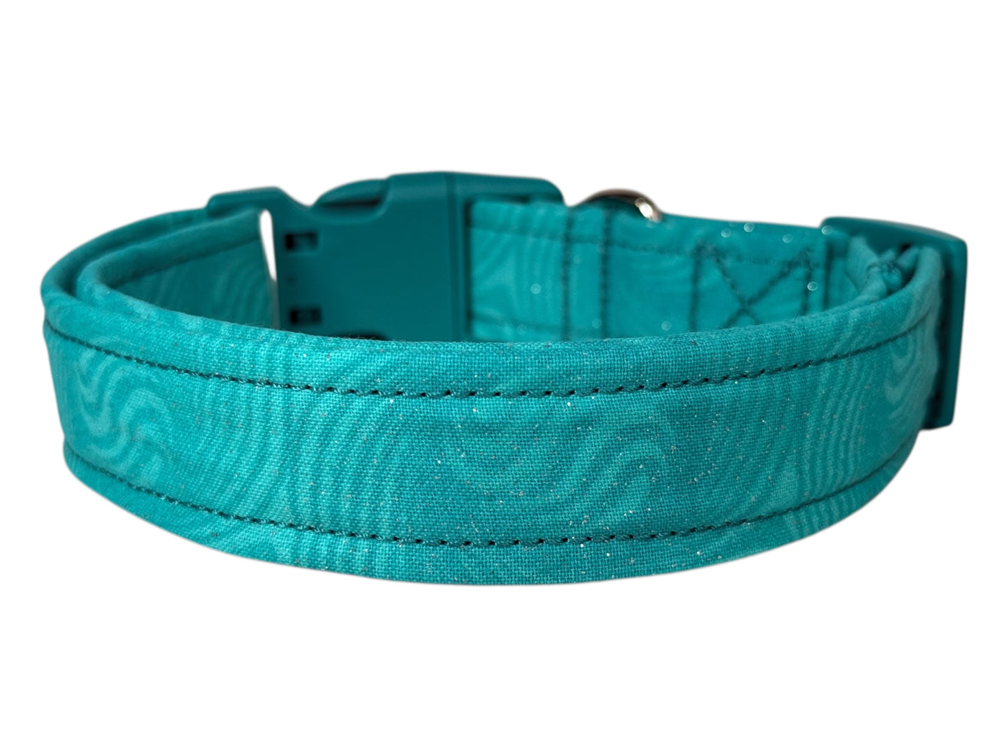 Teal Sparkle Handmade dog collar,  Handmade Pet Collar with Heavy-Duty Webbing & Stainless Steel Hardware