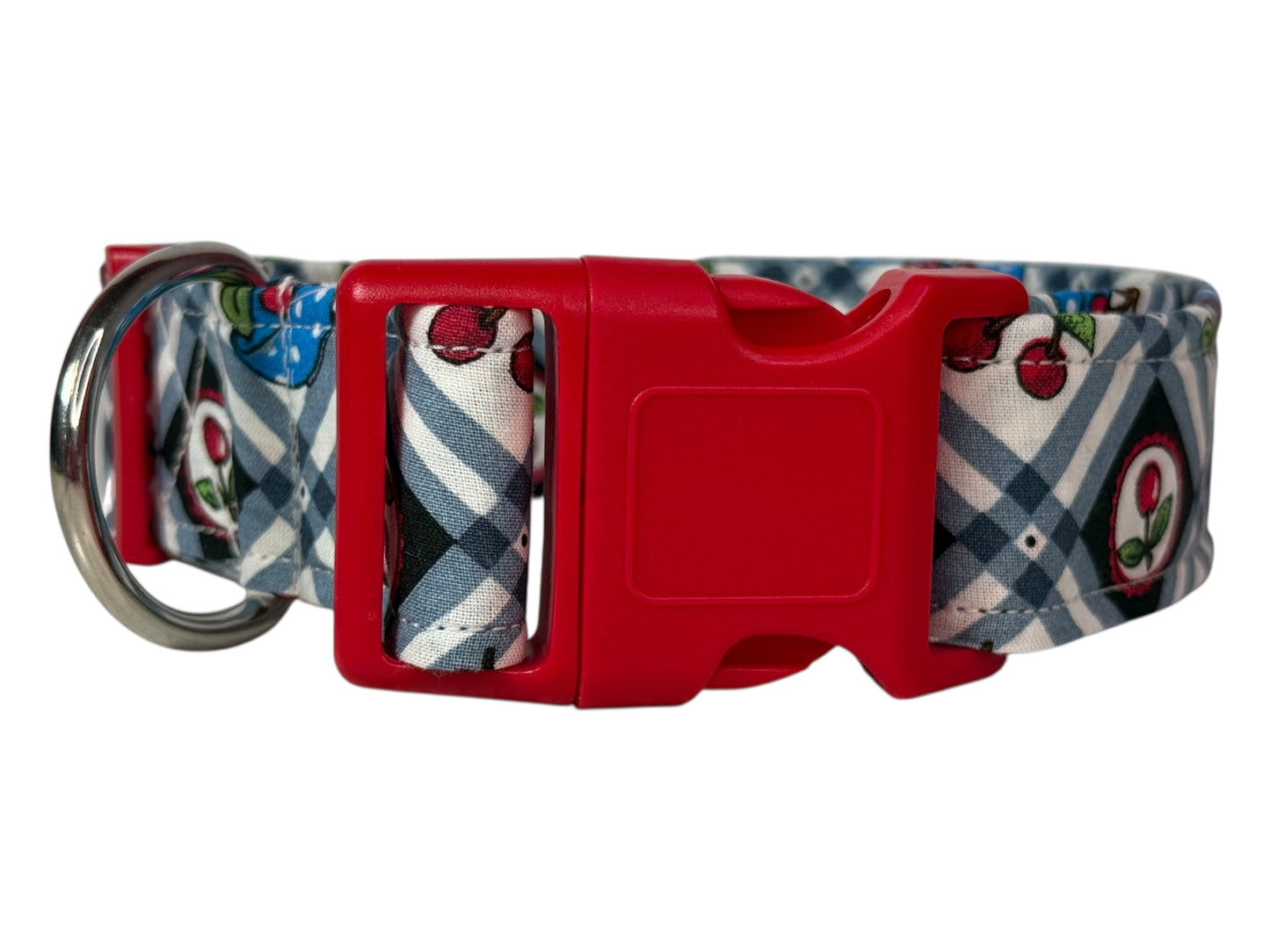 Country Cherry Food Handmade dog collar,  Handmade Pet Collar with Heavy-Duty Webbing & Stainless Steel Hardware