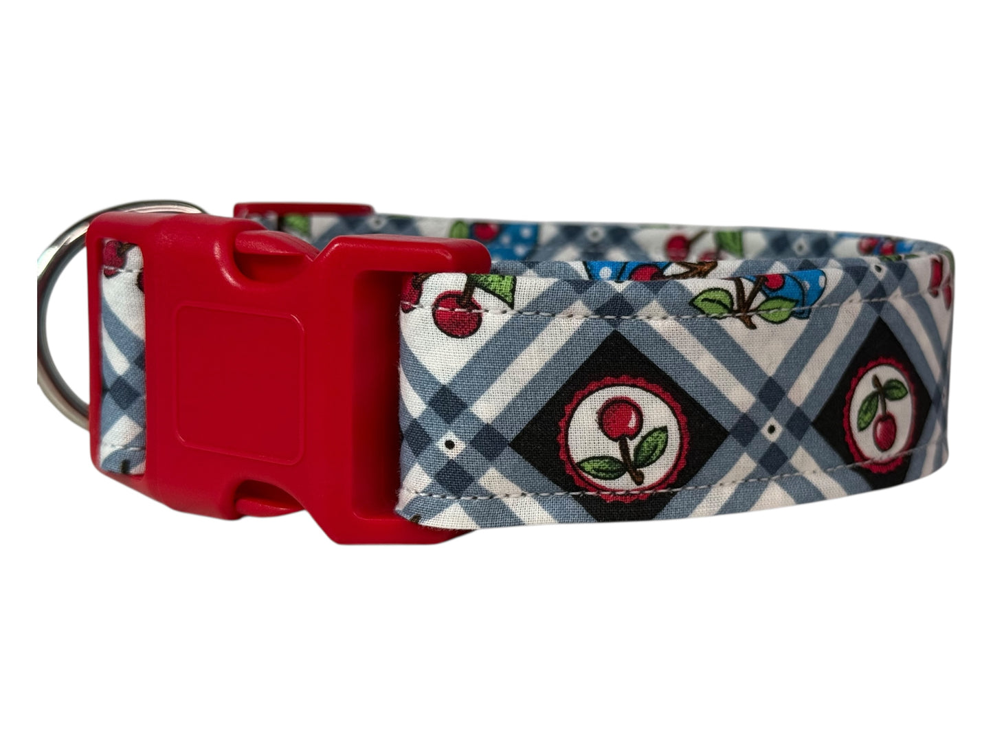 Country Cherry Food Handmade dog collar,  Handmade Pet Collar with Heavy-Duty Webbing & Stainless Steel Hardware