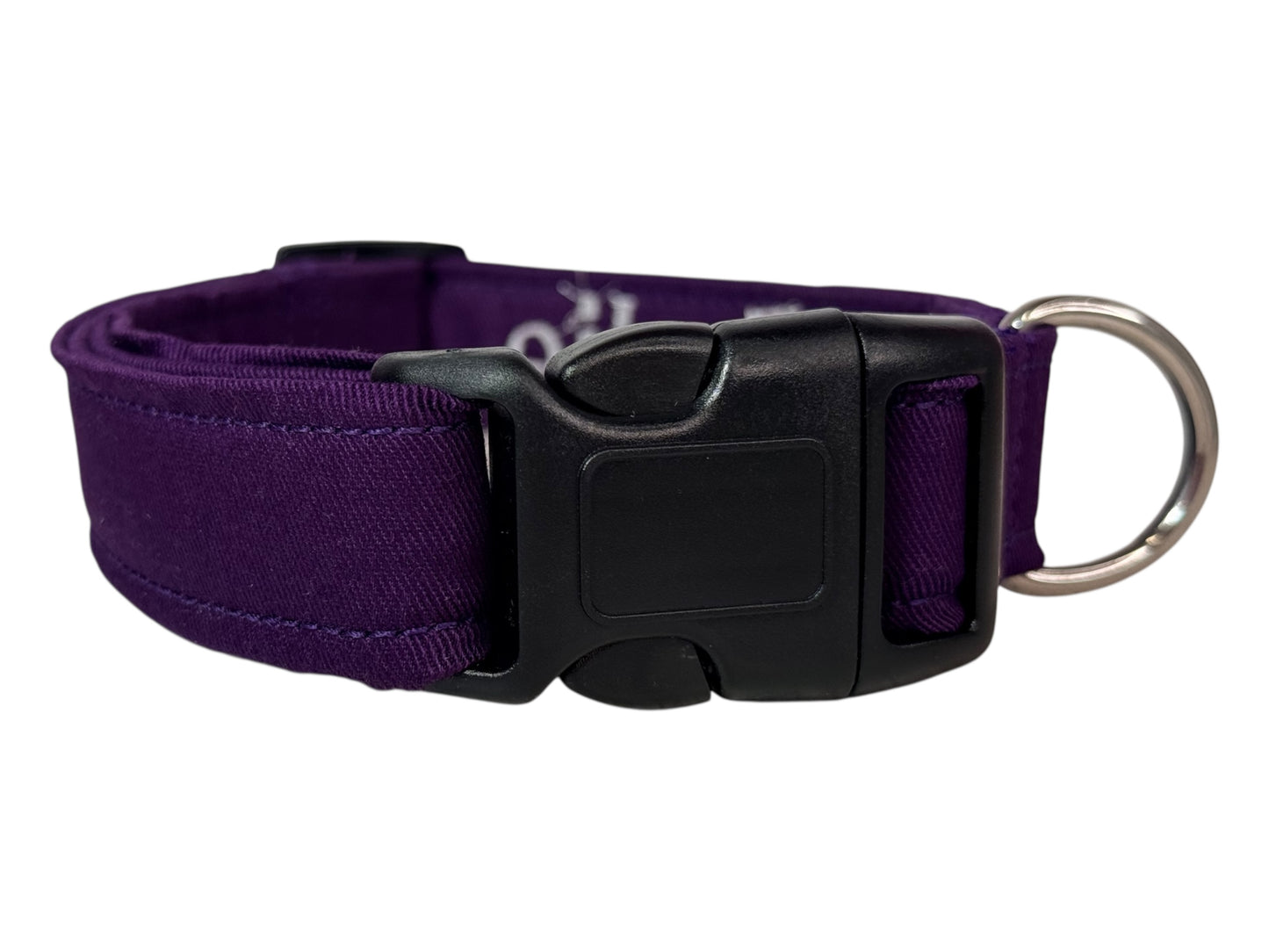 Purple embroidered cotton canvas side release adjustable dog collar, handmade, washable, personalized