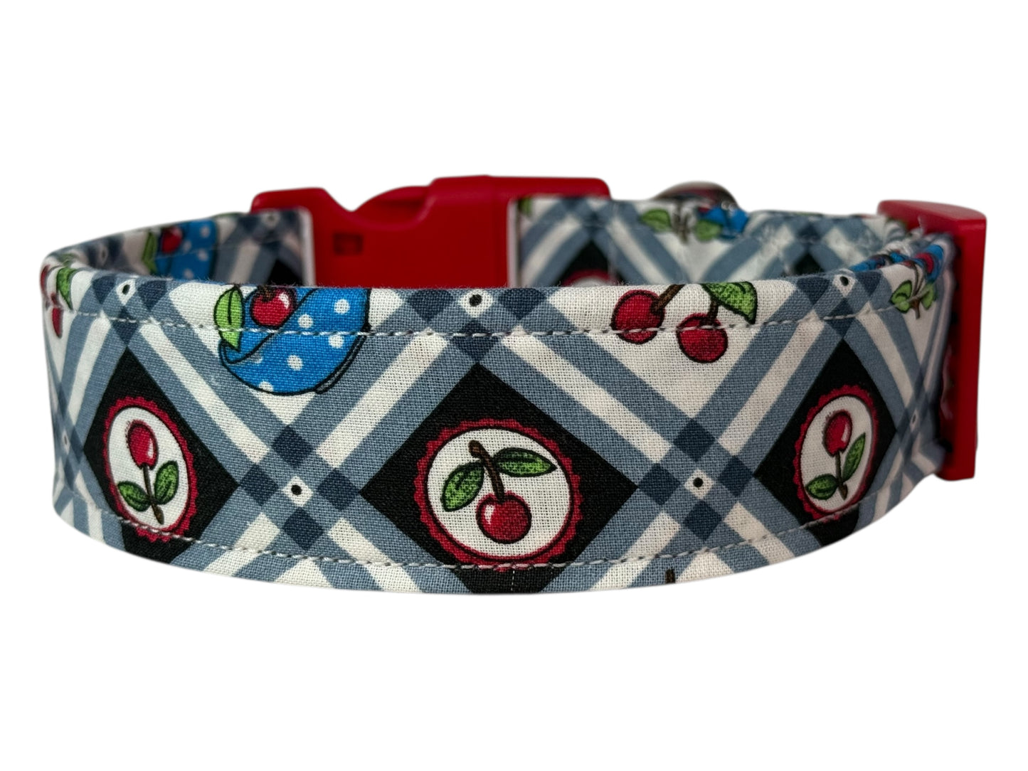 Country Cherry Food Handmade dog collar,  Handmade Pet Collar with Heavy-Duty Webbing & Stainless Steel Hardware
