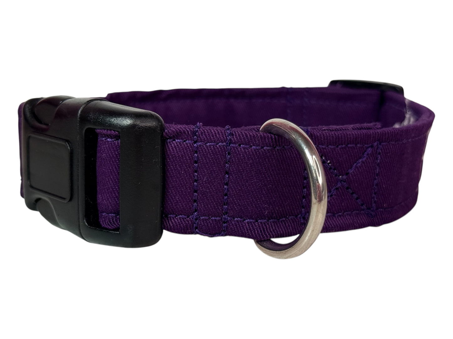 Purple embroidered cotton canvas side release adjustable dog collar, handmade, washable, personalized