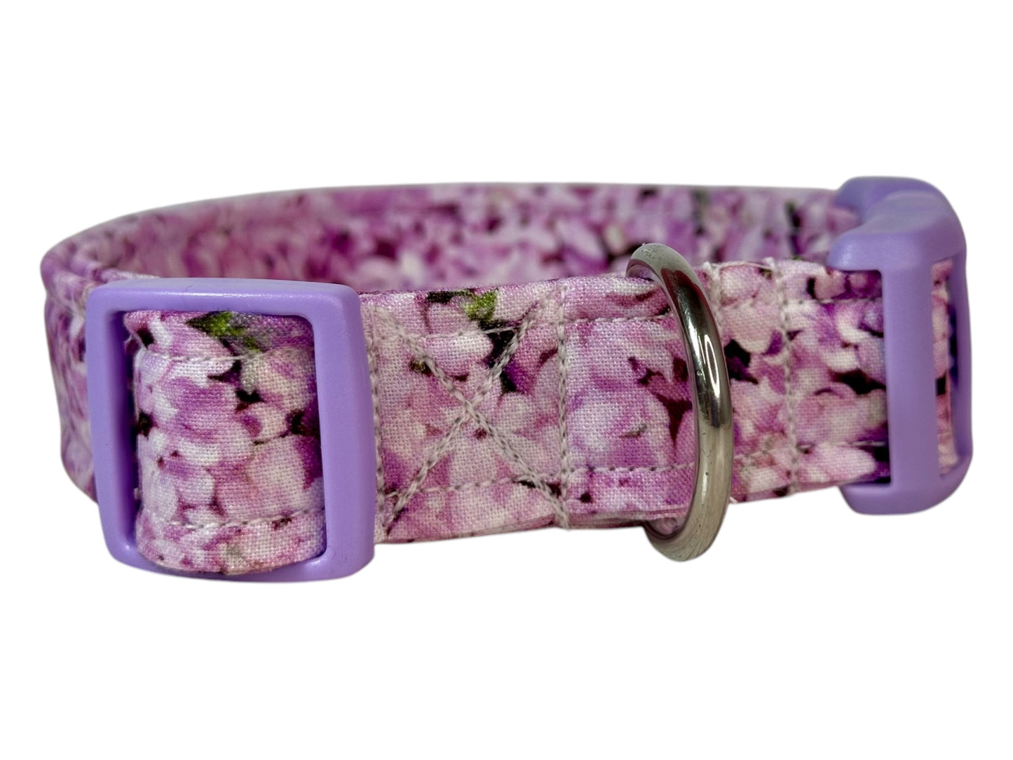 Lilac floral Dog collar, handmade side release dog collar