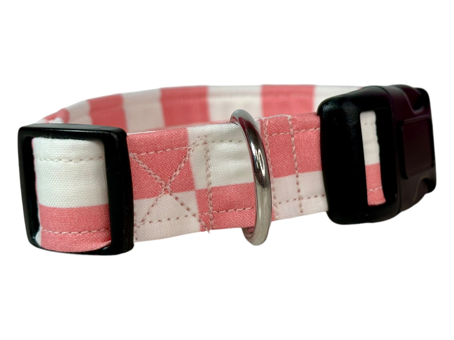 Pink and white Retro Checkered dog collar, handmade side release dog collar