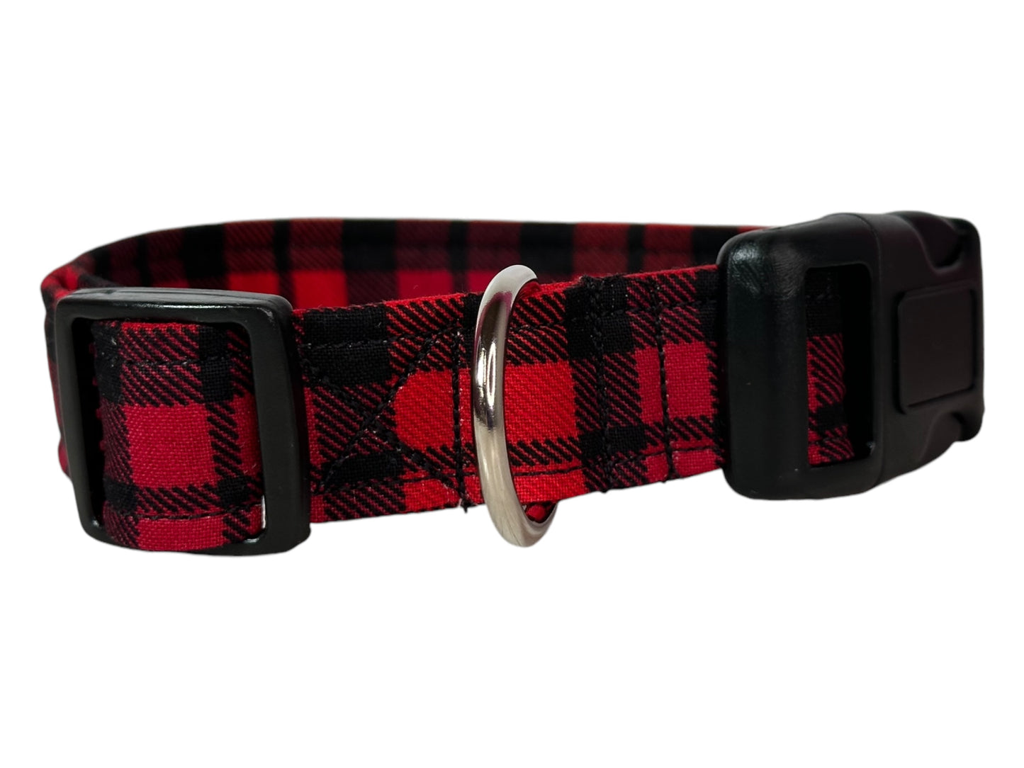 Red and Black Christmas Plaid Dog collar, handmade side release dog collar