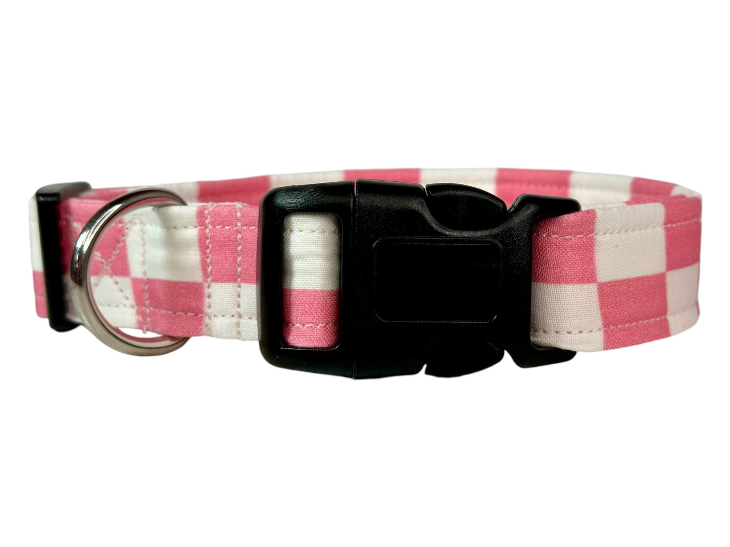 Pink and white Retro Checkered dog collar, handmade side release dog collar