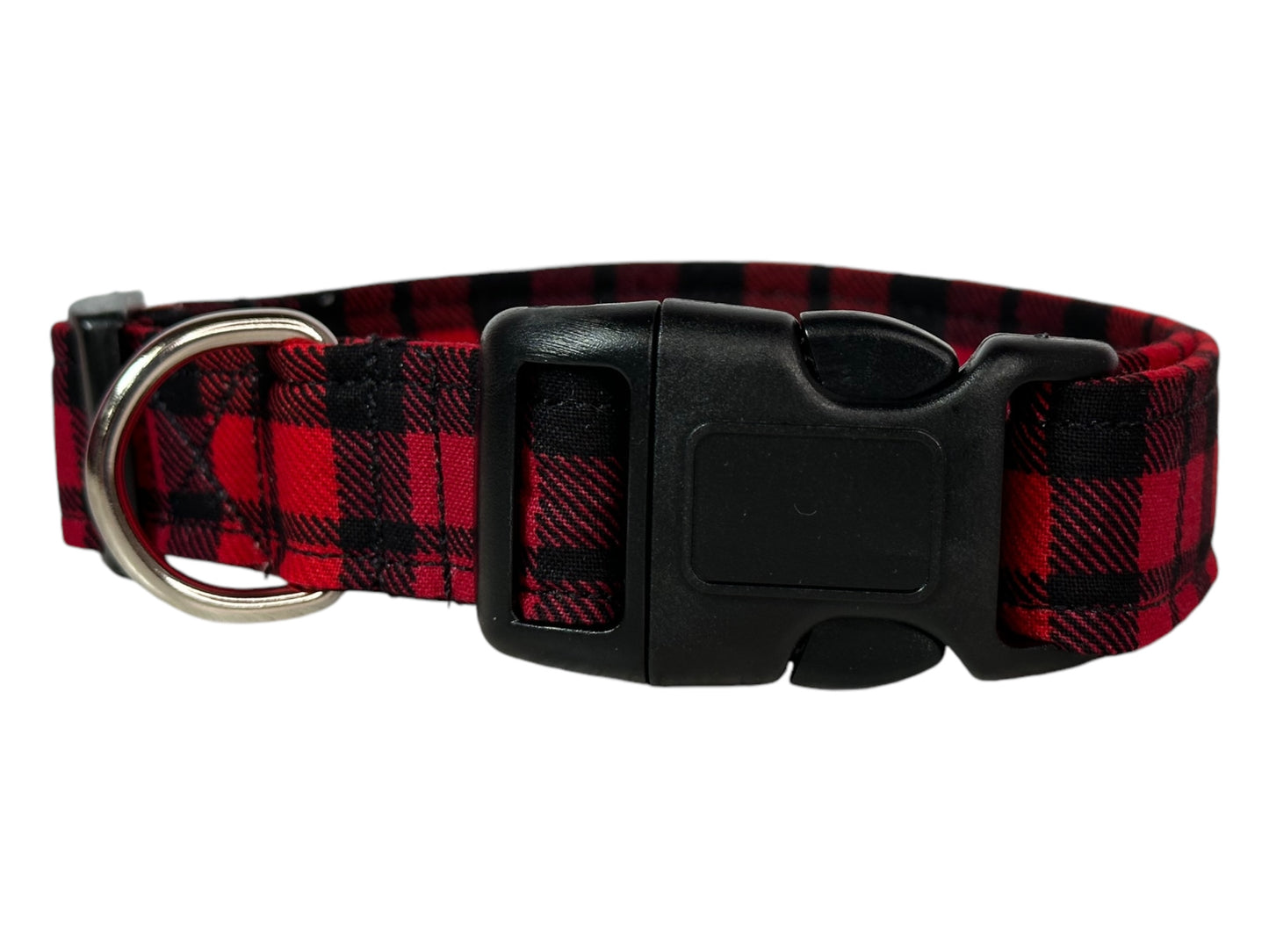 Red and Black Christmas Plaid Dog collar, handmade side release dog collar