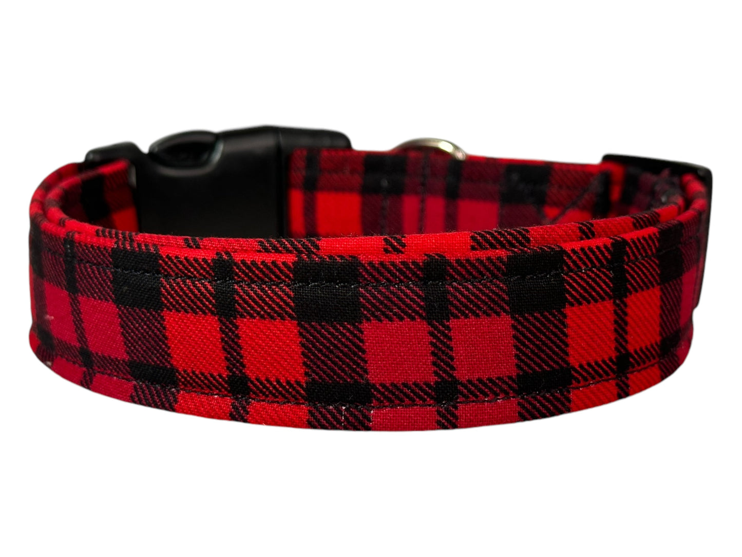 Red and Black Christmas Plaid Dog collar, handmade side release dog collar