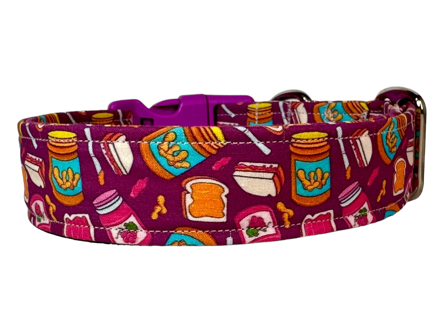 PB&J Peanut Butter and Jelly dog collar, handmade adjustable side release collar