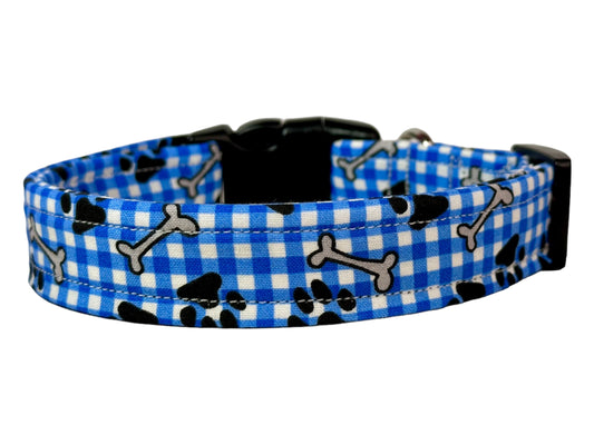 Plaid Paw Print dog collar, handmade side release adjustable dog collar