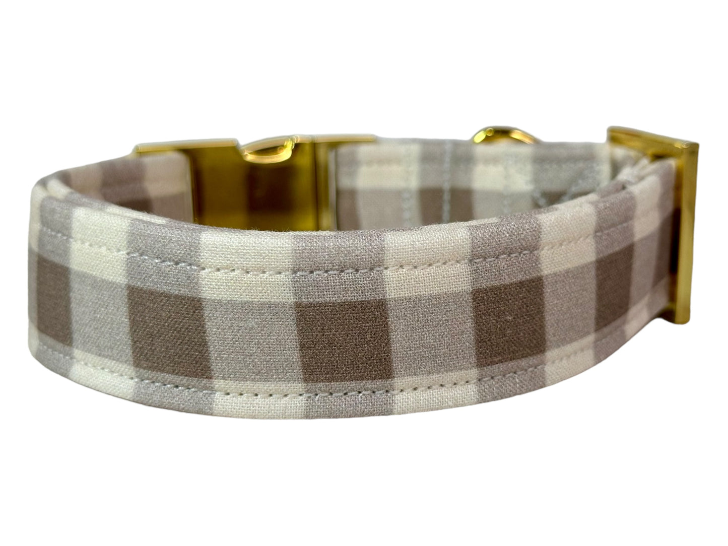 Khaki Checkered - Personalized Engraved Dog collar - Metal Side release dog collar