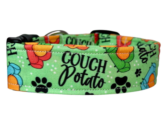 Couch Potato Dog collar, handmade funny dog collar